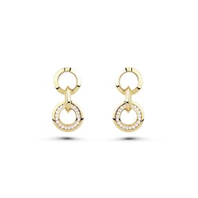 Cercei lungi în formă de cerc din aur galben de 14K cu pietre cubic zirconia